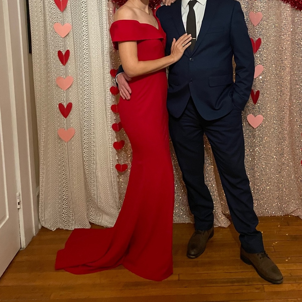 Bridesmaid dress - Azazie off shoulder red slit